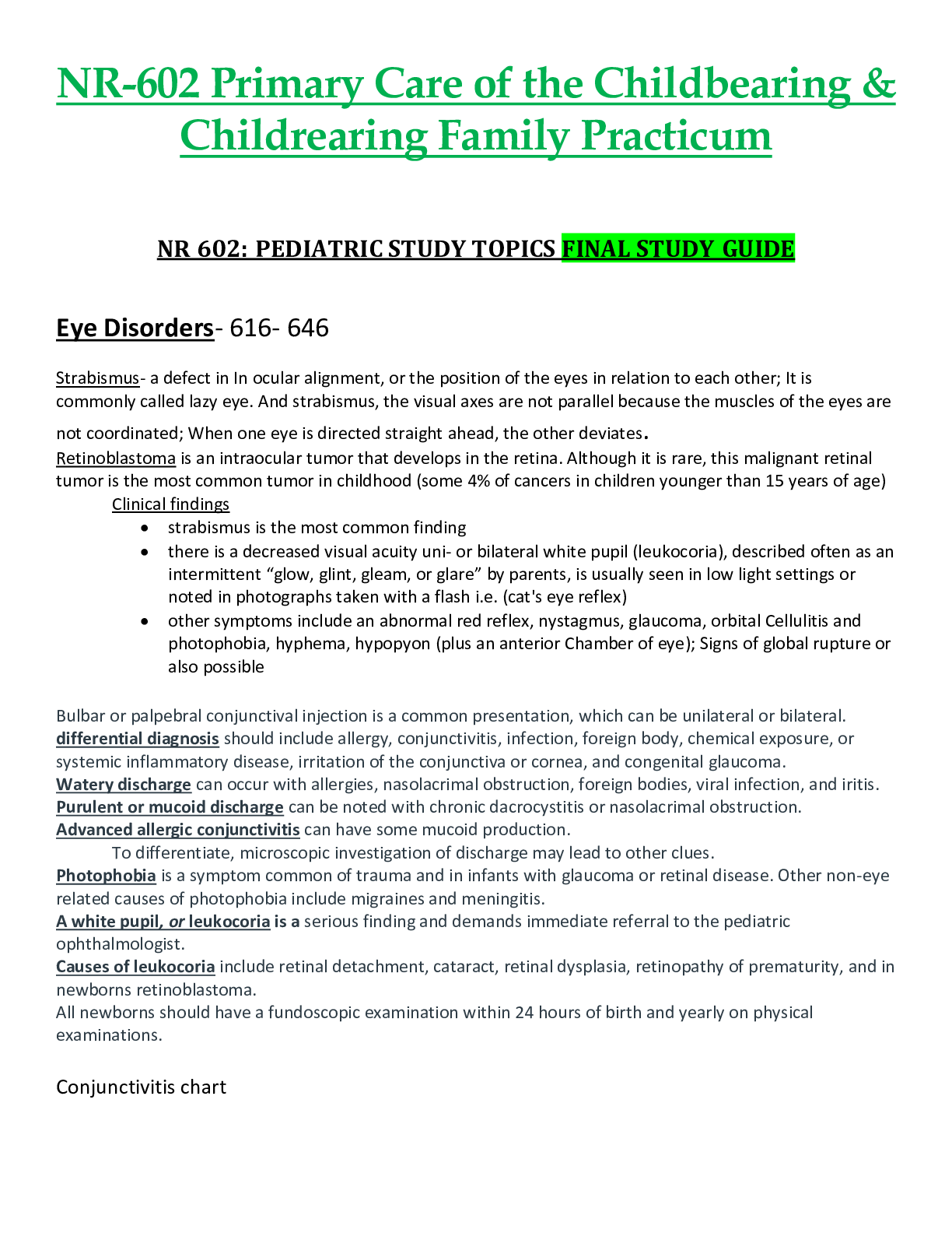 Preview image for NR602 / NR-602 Final Exam Study Guide Updated: Primary Care of the Childbearing & Childrearing Family Practicum - Chamberlain